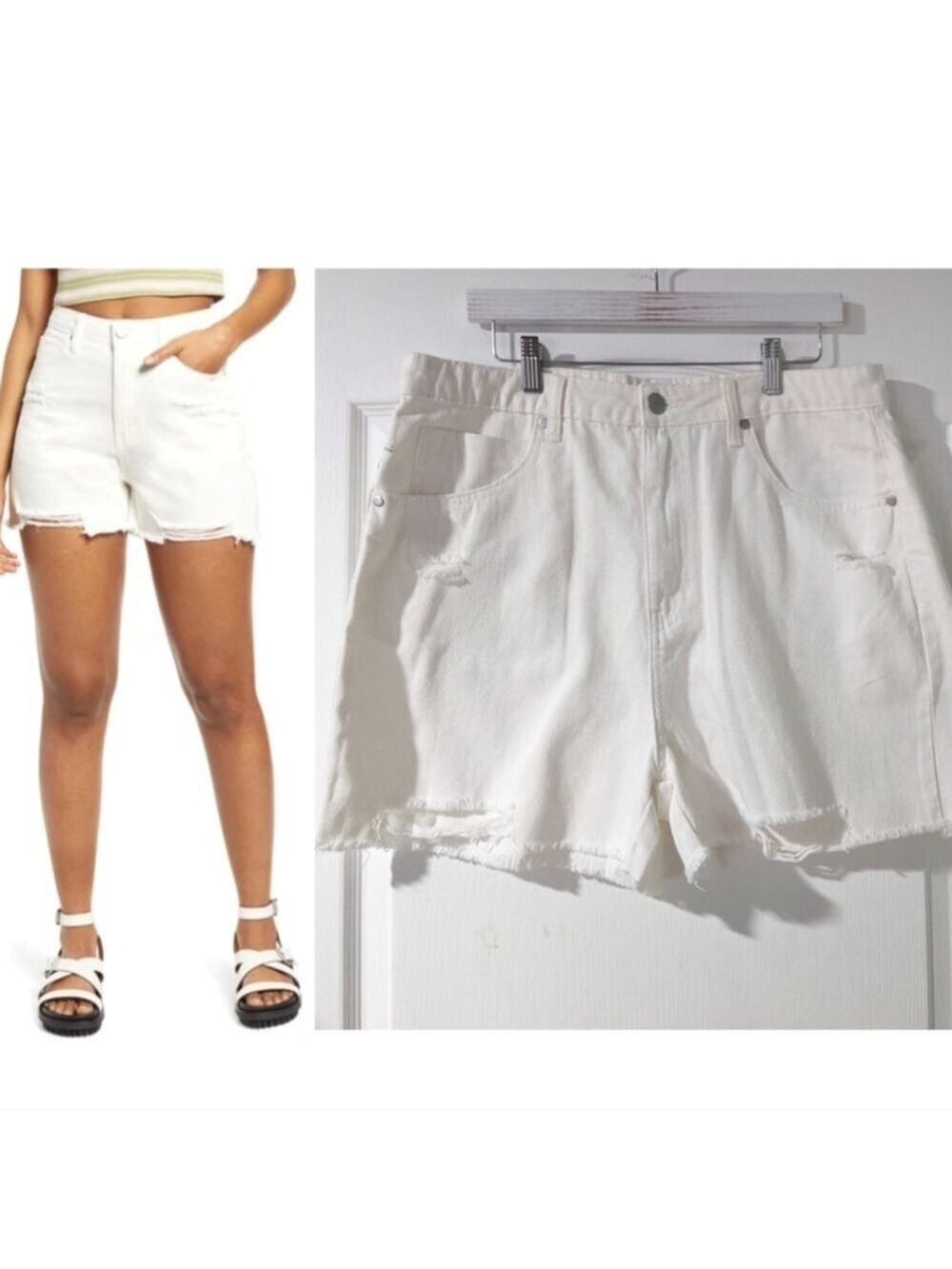 NEW Nordstrom BP | Ripped Hi-Rise Denim Shorts in White